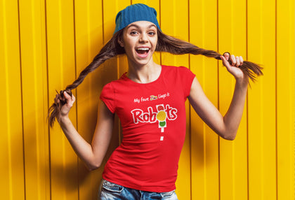 Zimbabwean Youth T-Shirt - Teenage Girl In Red T-Shirt - Robots Design
