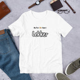 "Lekker" on Short-Sleeve Unisex T-Shirt in WHITE