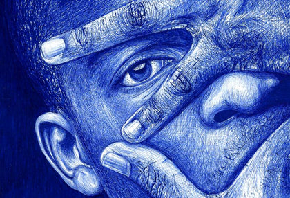 Ball pen drawing by Derwin Graphics - Man's Face with Hands Up - ZimXcite