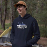 Man wearing a navy composer hoodie for musicians by Ryan Koriya and cap