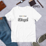 "Shinga!" on Short-Sleeve Unisex T-Shirt in WHITE