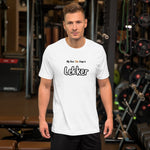 "Lekker" on Short-Sleeve Unisex T-Shirt in WHITE