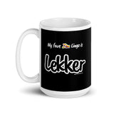 "Lekker" on Black Mug